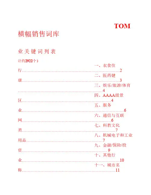 全行业重点类别目录关键字词表