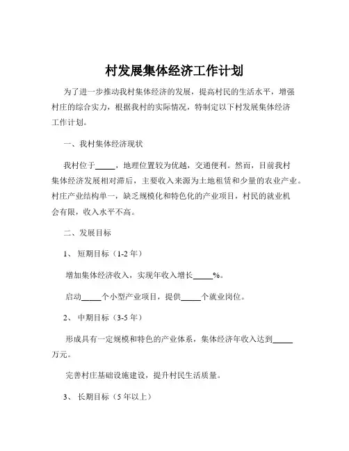 村发展集体经济工作计划