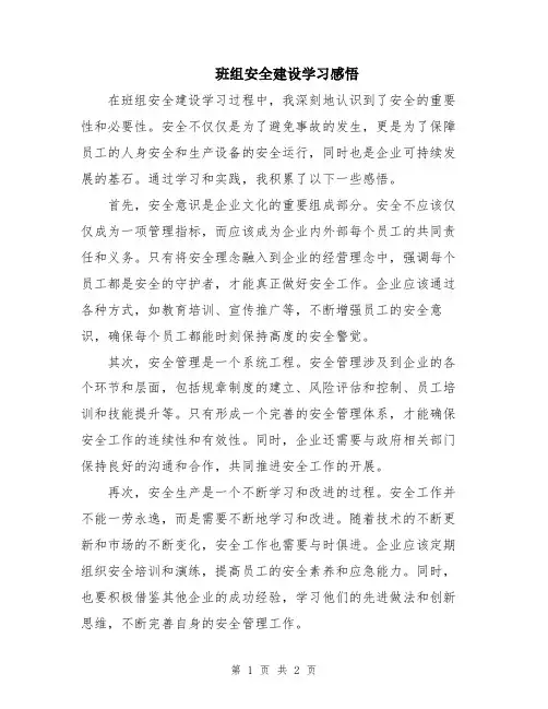 班组安全建设学习感悟