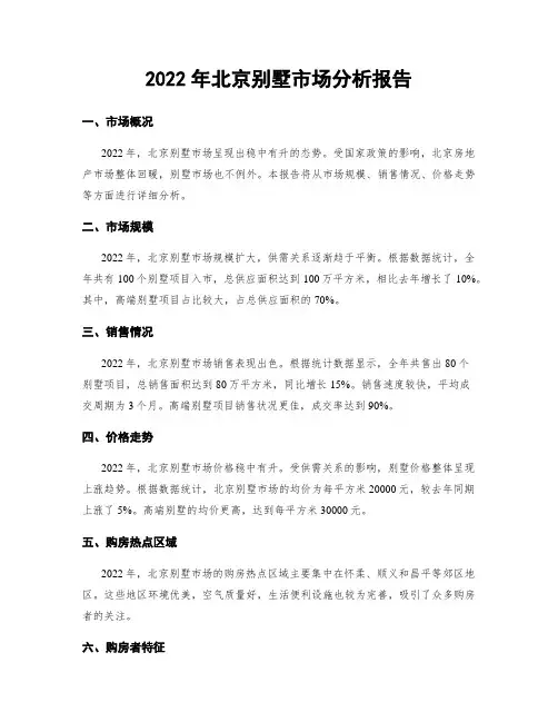2022年北京别墅市场分析报告