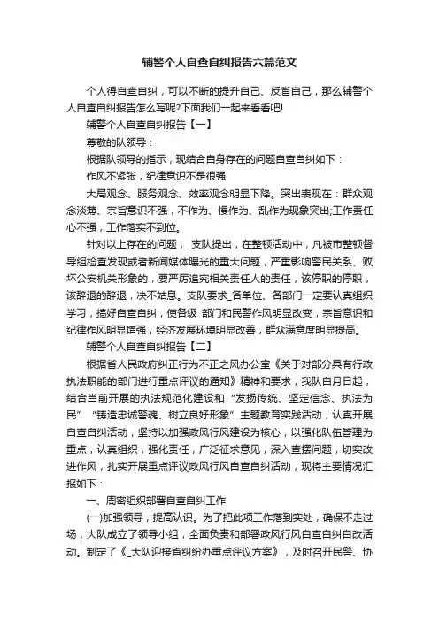 辅警个人自查自纠报告六篇范文