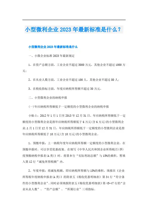 小型微利企业2023年最新标准是什么？