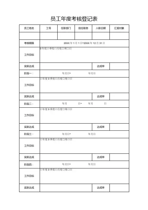 员工年度考核登记表