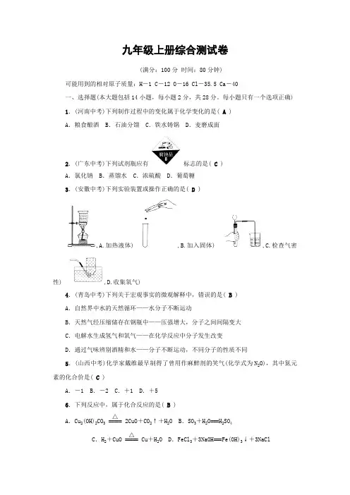 九年级化学上册综合测试卷人教版