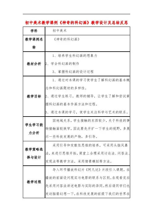 初中美术教学课例《神奇的科幻画》教学设计及总结反思
