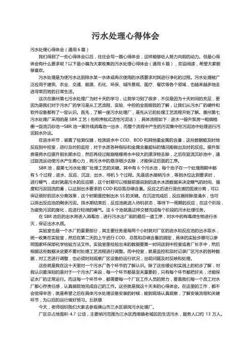 污水处理心得体会（通用6篇）