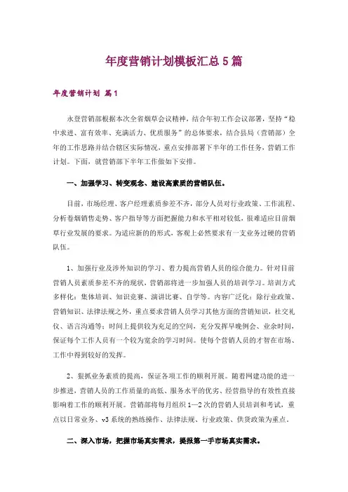 年度营销计划模板汇总5篇