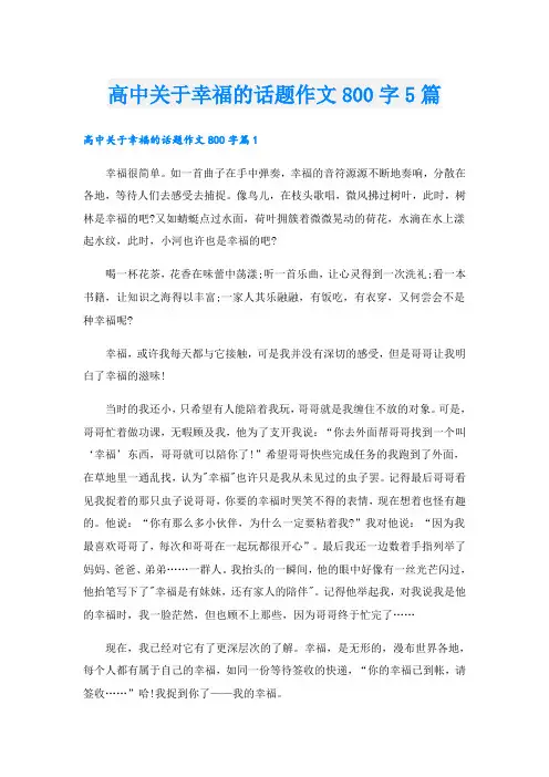 高中关于幸福的话题作文800字5篇