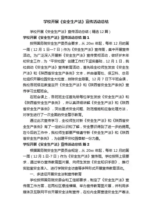 学校开展《安全生产法》宣传活动总结（精选12篇）