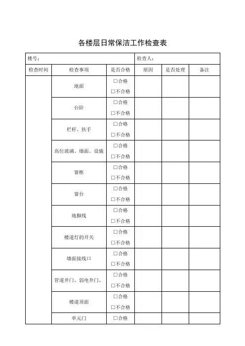 日常保洁工作检查表