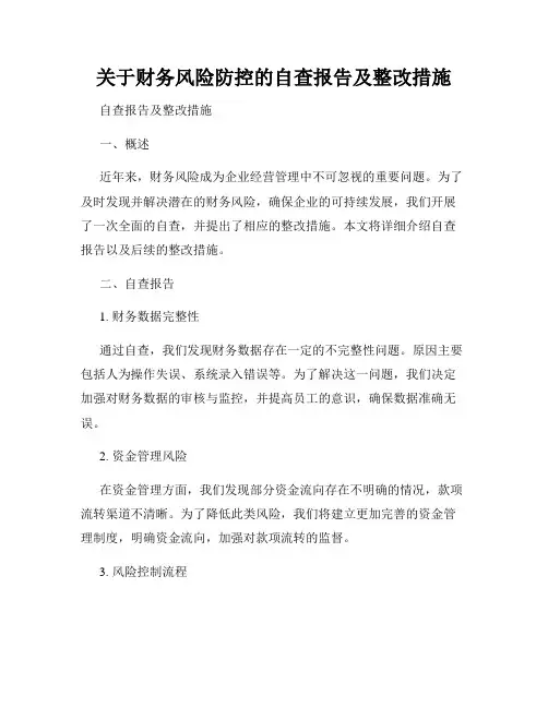 关于财务风险防控的自查报告及整改措施