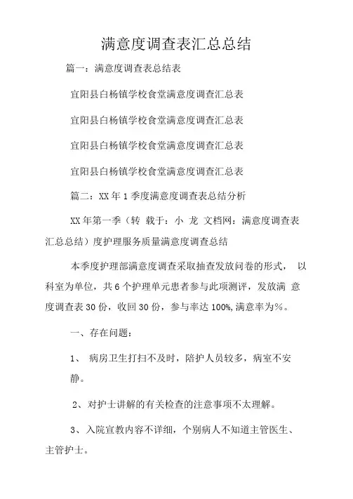 满意度调查表汇总总结