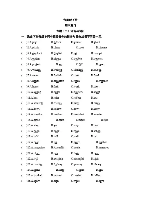 【期末复习六年级下册英语期末复习专题一(语音与词汇)