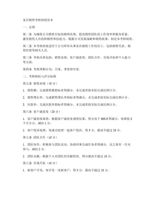 家具销售考核制度范本