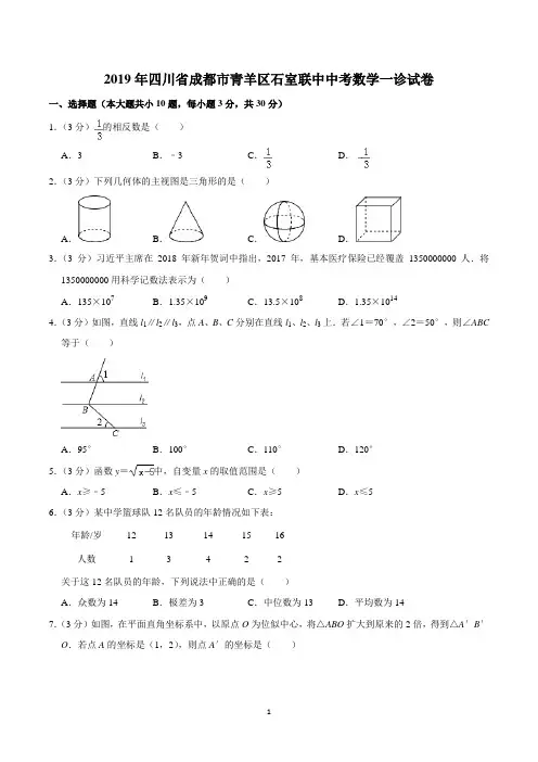 2018-2019学年石室联中数学一诊试卷