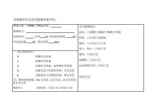 术镇痛治疗记录及镇痛效果评估