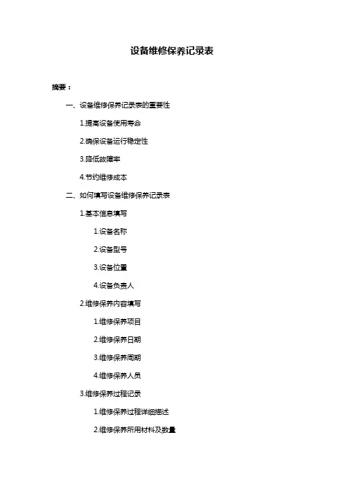 设备维修保养记录表