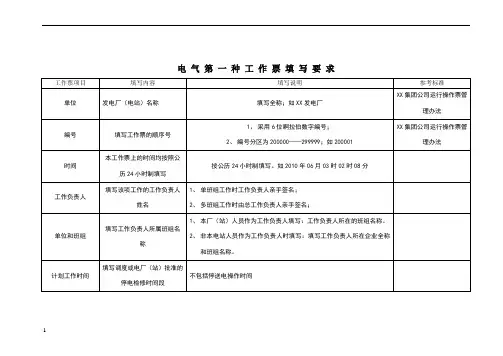 第一种工作票填写说明