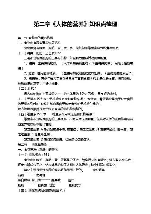 第二章《人体的营养》知识点梳理