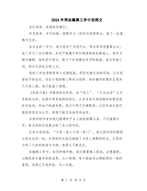 2024年网站编辑工作计划例文（6篇）