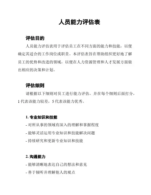 人员能力评估表