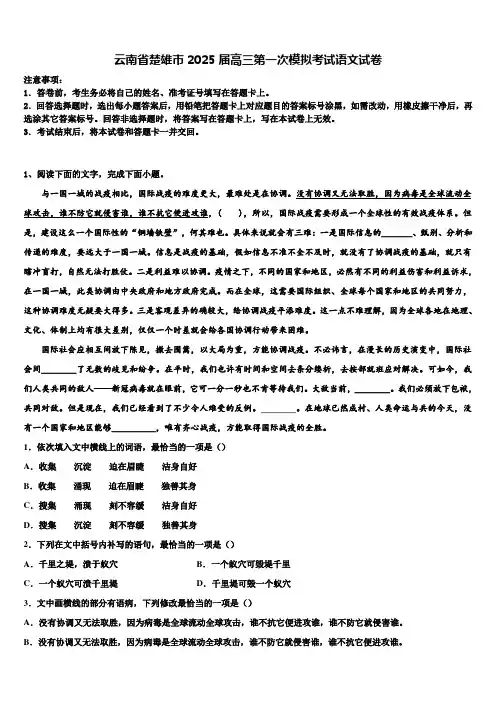 云南省楚雄市2025届高三第一次模拟考试语文试卷含解析