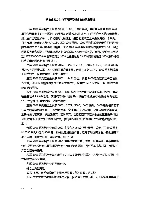 铝合金的分类与不同牌号铝合金的典型用途