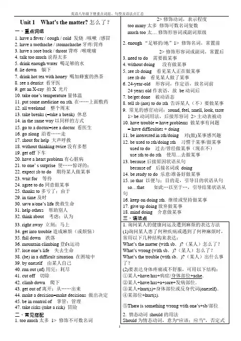 (完整版)人教版英语八年级下册重点词组、句型及语法点汇总,推荐文档