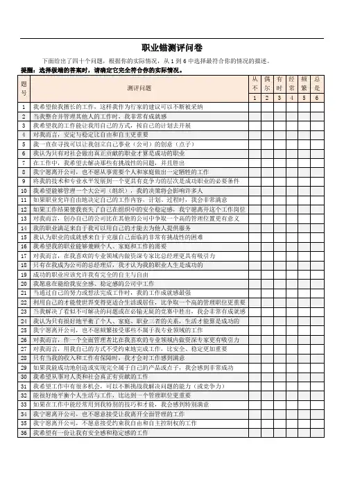 职业锚测评表及解析