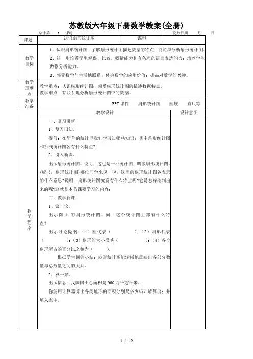 苏教版六年级下册数学教案(全册)