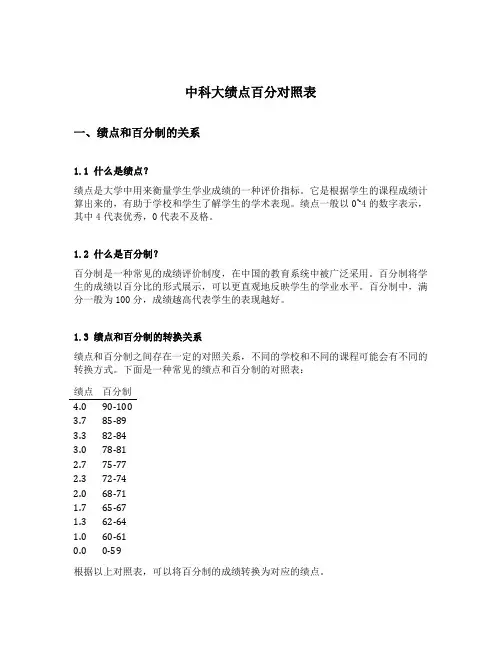 中科大绩点百分对照表