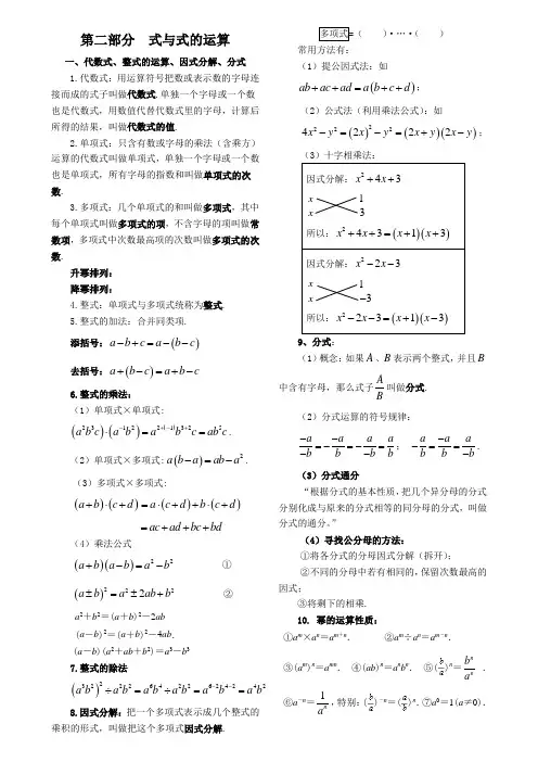 代数式、整式的运算、因式分解、分式  常用知识点