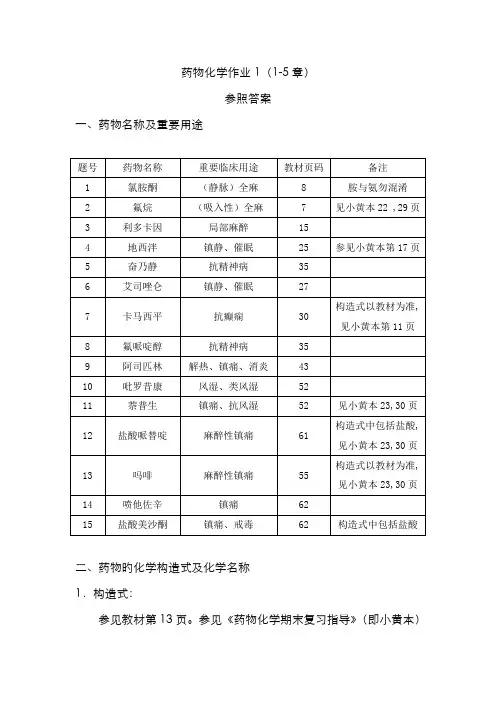 2022年电大药物化学作业答案白本作业