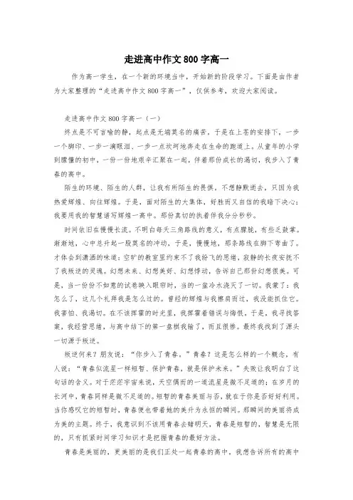 走进高中作文800字高一