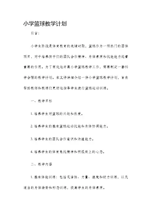 小学篮球教学计划