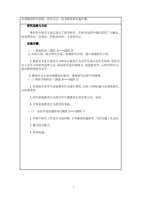 课题的研究思路、研究方法、技术路线和实施步骤