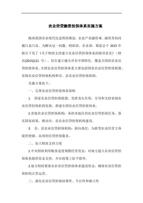 农业信贷融资担保体系实施方案