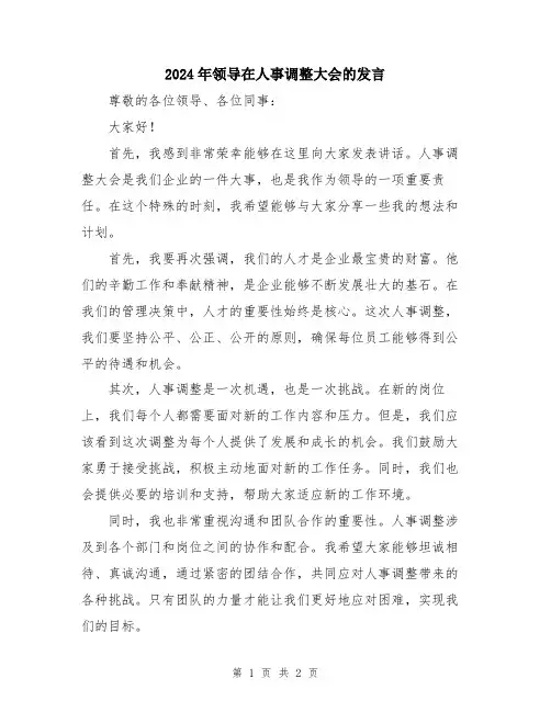 2024年领导在人事调整大会的发言