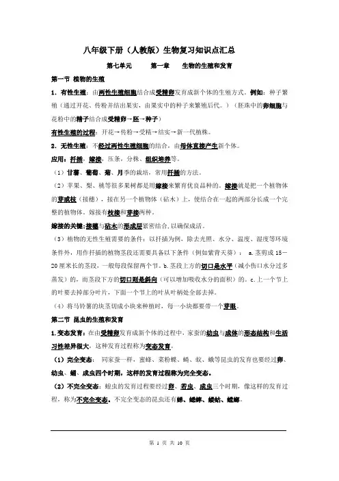 人教版八年级生物下册知识点汇总