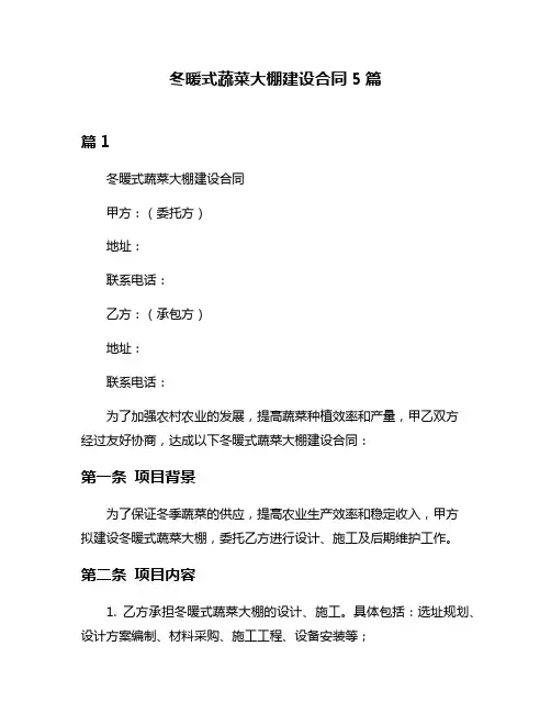 冬暖式蔬菜大棚建设合同5篇
