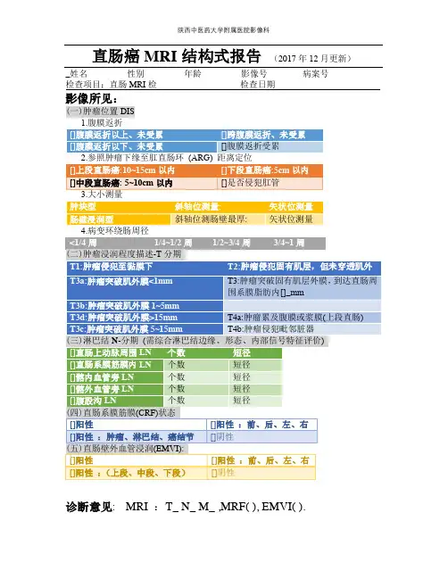 2017年直肠癌MRI结构式报告