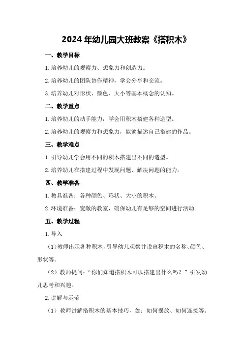 2024年幼儿园大班教案《搭积木》