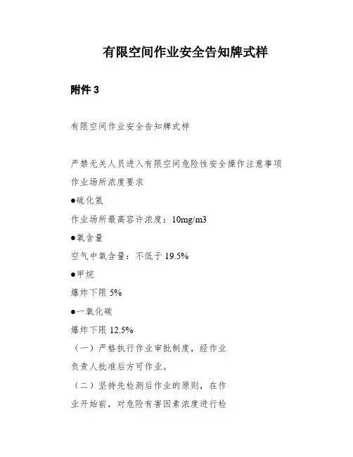 有限空间作业安全告知牌式样