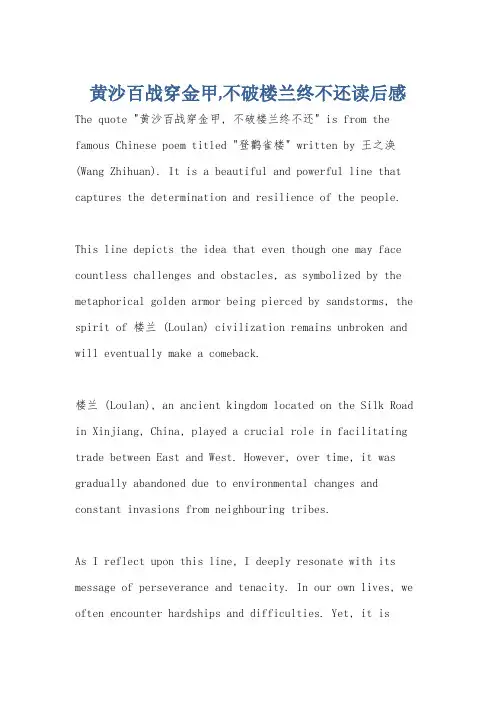 黄沙百战穿金甲,不破楼兰终不还读后感