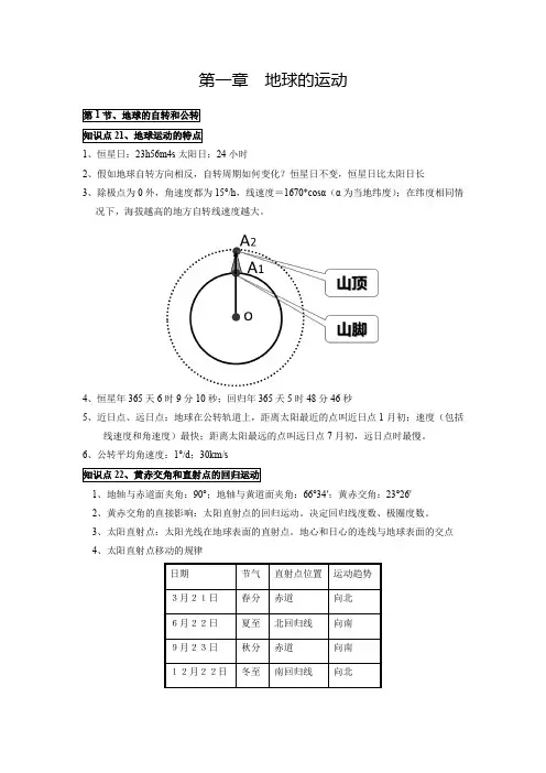 人教版2024年高考一轮复习地理考点《第一章地球的运动-核心知识全归纳》