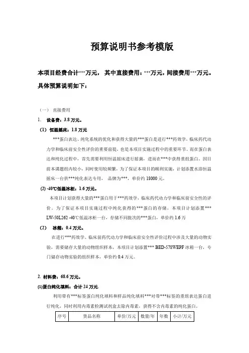 预算说明书参考模板