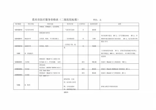 重庆市医疗服务价格表(二级医院标准)单位元项目编码