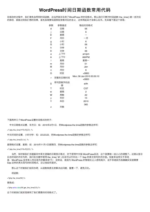 WordPress时间日期函数常用代码