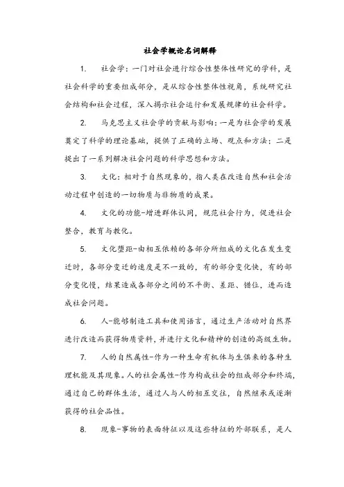 社会学概论名词解释期末重点