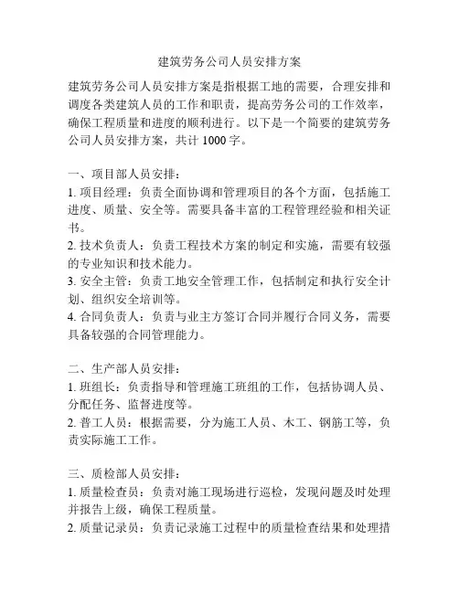 建筑劳务公司人员安排方案